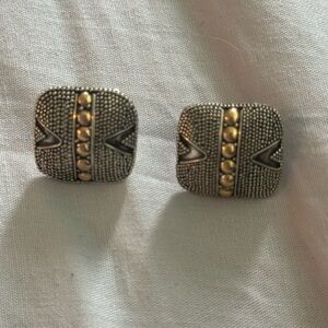 925 Sterling Silver Two Tone Square Earrings